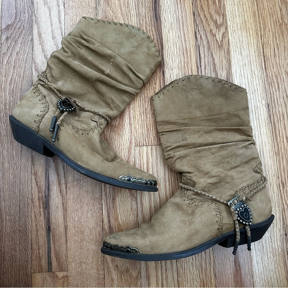 Vintage Zodiac Western Leather Tan Boots Metal Tip Women’s Size 7 M